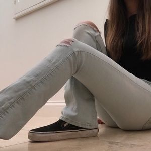 ripped knee hollister flare light wash jeans